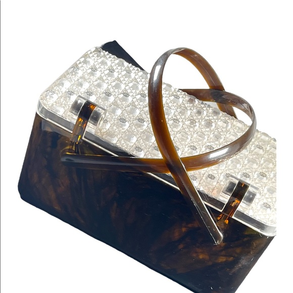 Merle Norman 1970's Faux Tortoise Shell Lucite Cosmetic Case Box box purse - Picture 6 of 9